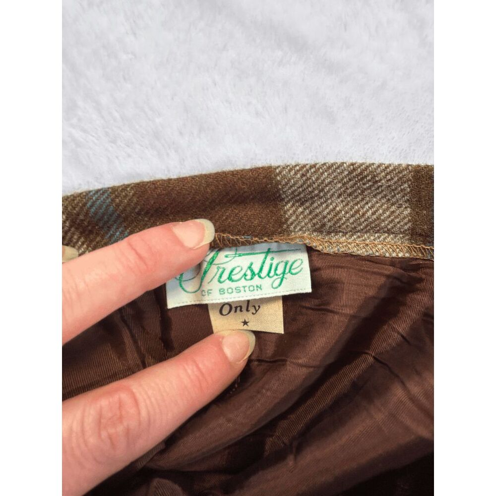 Vintage 1960s Brown/Gray Plaid Below Knee A Line Skirt, Size 12/ Waist 26, Retro - Picture 3 of 8